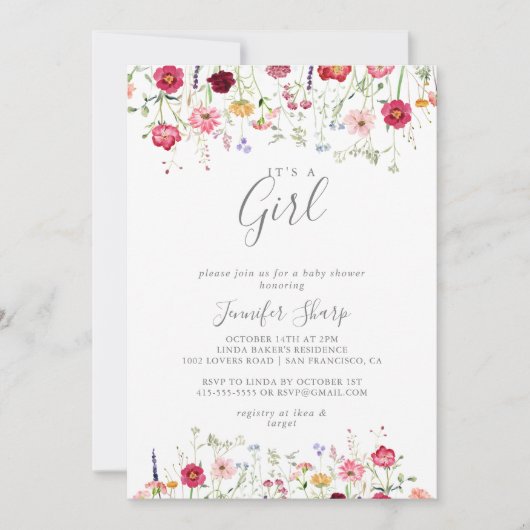 Eenvoudige Wildflower Het is een Meisje Baby showe Kaart (Voorkant)