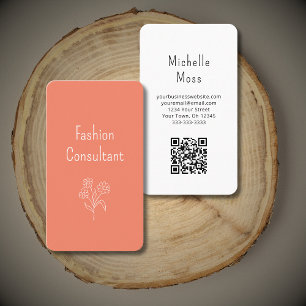 Eenvoudige Wildflower Illustratie Boho Peach QR co Visitekaartje