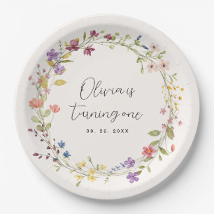 Eenvoudige Wildflower krans 1e verjaardagsfeestje Papieren Bordje