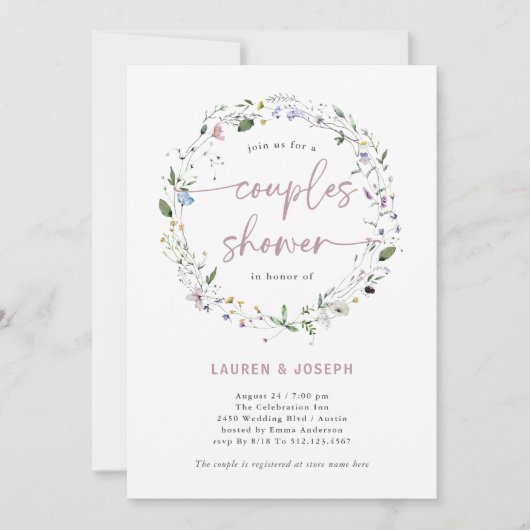 Eenvoudige Wildflower krans | Koppels douche Kaart (Voorkant)