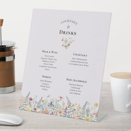 Eenvoudige Wildflower Lavendel Bruiloft Drinken Me Reclamebord Met Voetstuk (Insitu)