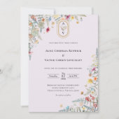 Eenvoudige Wildflower Lavendel Monogram Details en Kaart (Voorkant)