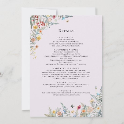 Eenvoudige Wildflower Lavendel Monogram Details en Kaart (Achterkant)