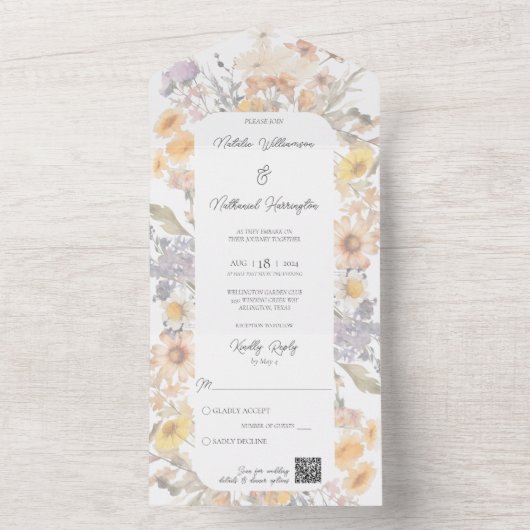 Eenvoudige Wildflower Lijst QR-code All In One Uitnodiging (Binnen)