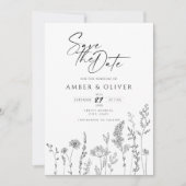 Eenvoudige Wildflower Line Art Save The Date Kaart (Voorkant)
