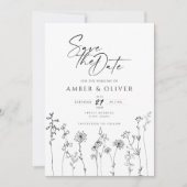 Eenvoudige Wildflower Lineart Sla de datum op Kaart (Voorkant)