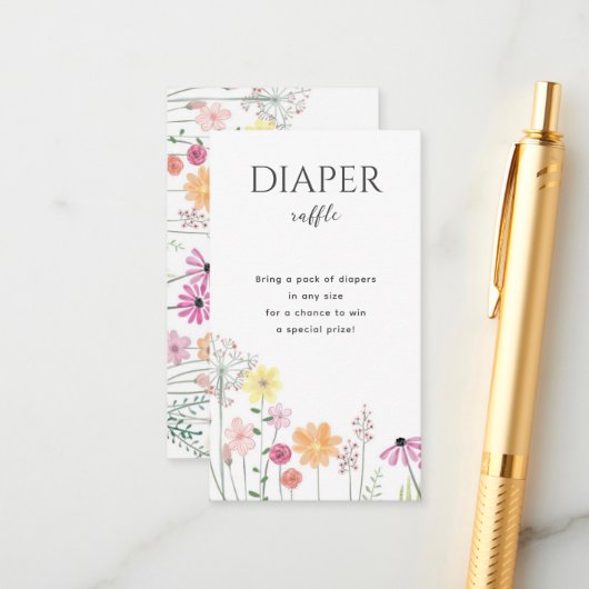 Eenvoudige Wildflower Meisjes Baby shower Luier Ra Informatiekaartje (Voorkant / Achterkant in situ)