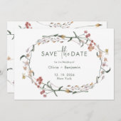 Eenvoudige Wildflower Minimal Bruiloft Save The Da Kaart (Voorkant / Achterkant)