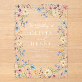 Eenvoudige Wildflower Moderne Rustieke Tuin Huweli Acryl Uitnodigingen (Voorkant)