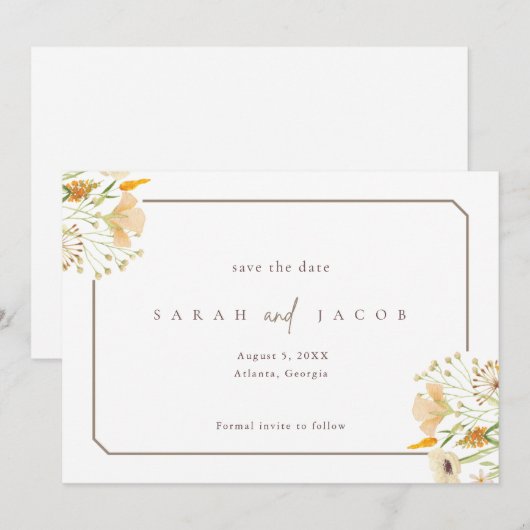 Eenvoudige Wildflower Outdoor bruiloft Save The Date (Voorkant / Achterkant)