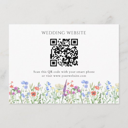 Eenvoudige Wildflower QR Code Wedding Informatiekaartje (Voorkant)
