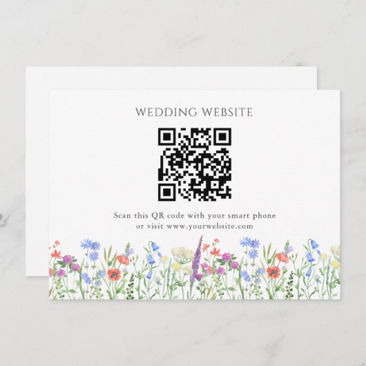 Eenvoudige Wildflower QR Code Wedding Informatiekaartje (Voorkant / Achterkant)