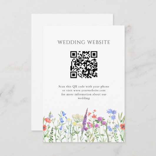 Eenvoudige Wildflower QR Code Wedding Informatiekaartje (Voorkant / Achterkant)