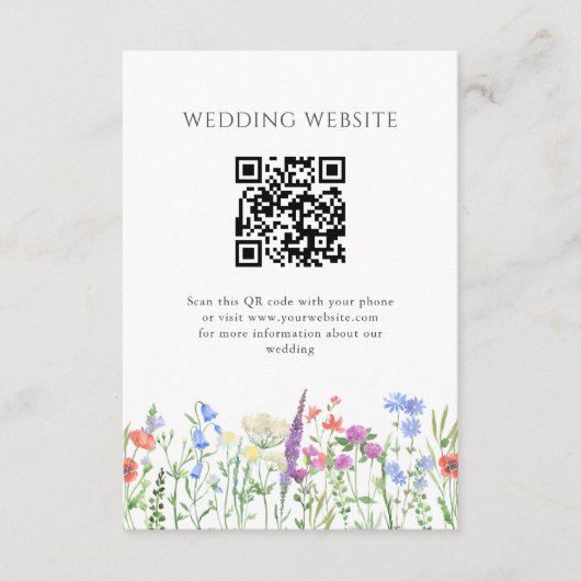 Eenvoudige Wildflower QR Code Wedding Informatiekaartje (Voorkant)