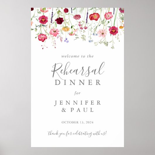 Eenvoudige Wildflower Repetitie Diner Welkom Poster (Voorkant)
