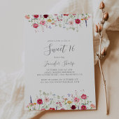 Eenvoudige Wildflower Sweet 16 Verjaardagsfeest Kaart