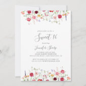 Eenvoudige Wildflower Sweet 16 Verjaardagsfeest Kaart (Voorkant)