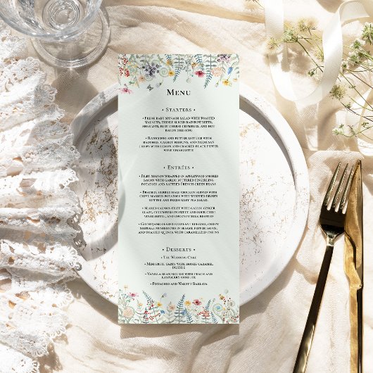 Eenvoudige Wildflower Varen Mint Groen Bruiloft Fl Menu