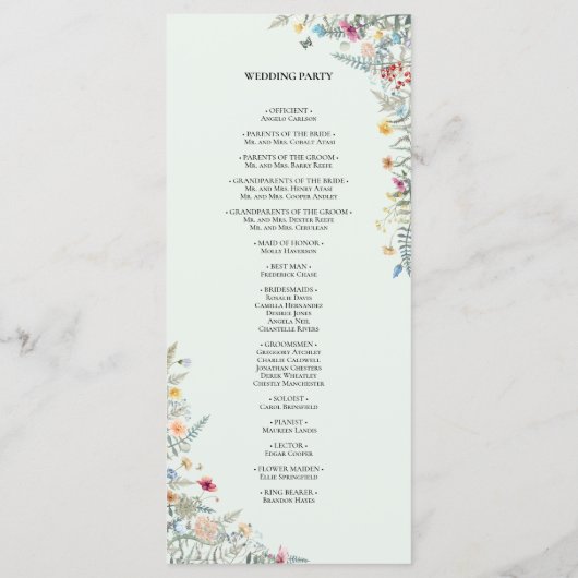 Eenvoudige Wildflower Varen Mint Groen Bruiloft Fl Programmakaart (Achterkant)