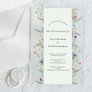 Eenvoudige Wildflower Varen Mint Groen Verlovingsf Acryl Uitnodigingen