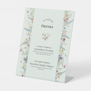 Eenvoudige Wildflower Varen Mint Groene Signature  Reclamebord Met Voetstuk