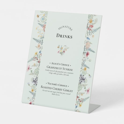 Eenvoudige Wildflower Varen Mint Groene Signature  Reclamebord Met Voetstuk (Voorkant)