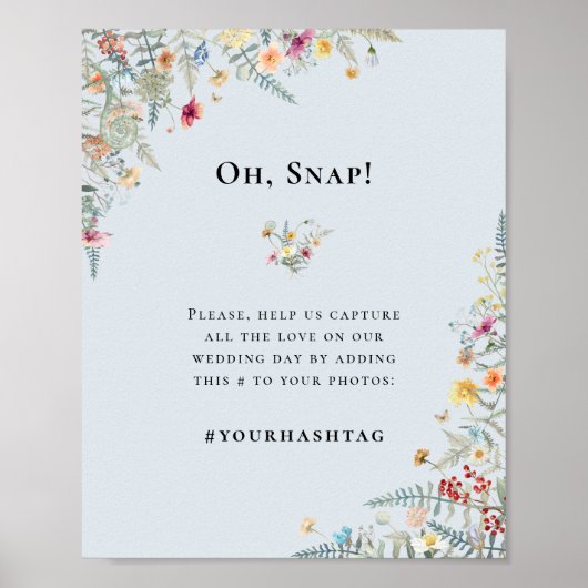 Eenvoudige Wildflower Varen Stoffig Blauw Bruiloft Poster (Voorkant)