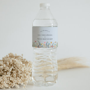 Eenvoudige Wildflower Varen Stoffig Blauw Bruiloft Waterfles Etiket