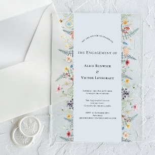 Eenvoudige Wildflower Varen Stoffig Blauw Verlovin Acryl Uitnodigingen