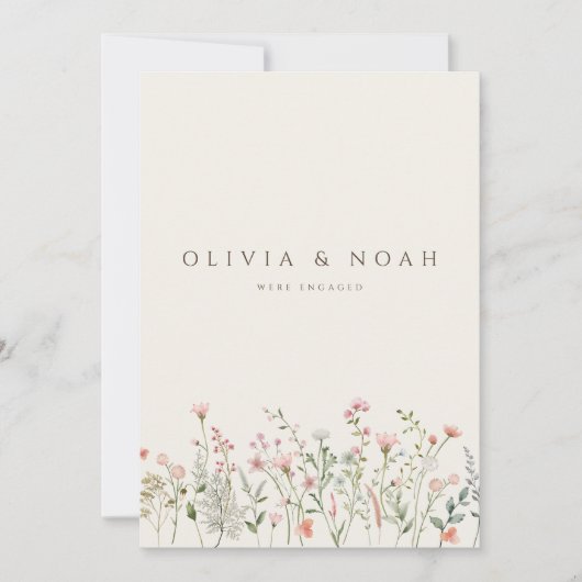Eenvoudige Wildflower Verloving Aankondiging Kaart (Voorkant)