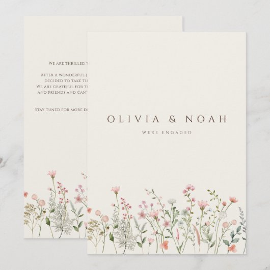 Eenvoudige Wildflower Verloving Aankondiging Kaart (Voorkant / Achterkant)