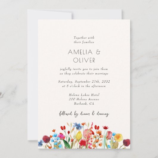 Eenvoudige Wildflower Wedding Kaart (Voorkant)