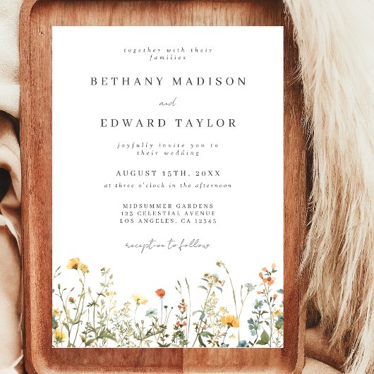 Eenvoudige Wildflower Wedding Kaart