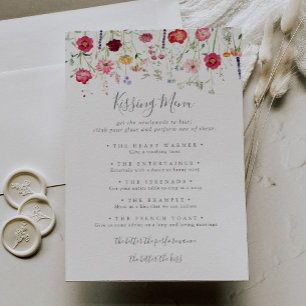 Eenvoudige Wildflower Wedding Kissing Menu Game Ka