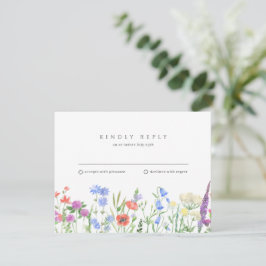 Eenvoudige Wildflower Wedding RSVP Kaartje