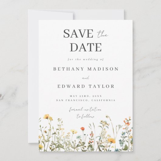 Eenvoudige Wildflower Wedding Save the Date (Voorkant)