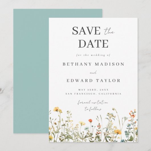 Eenvoudige Wildflower Wedding Save the Date (Voorkant / Achterkant)