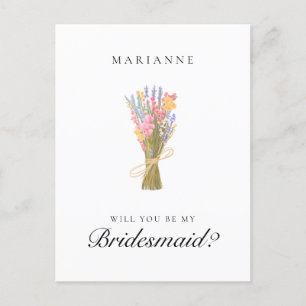 Eenvoudige Wildflowers Bruidsmeisje voorstel Briefkaart