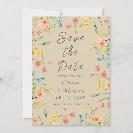 Eenvoudige Wildflowers Moderne foto Neutraal Save The Date (Voorkant)