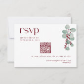 Eenvoudige winter bordeauxrode QR-code voor trouwf RSVP Kaartje (Voorkant)