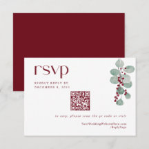 Eenvoudige Winter Bourgondië Kerstbruiloft QR-code