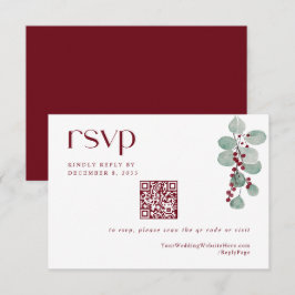 Eenvoudige Winter Bourgondië Kerstbruiloft QR-code RSVP Kaartje