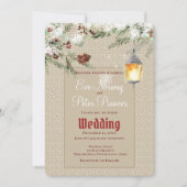 Eenvoudige winter met lantaarn en groen Huwelijk Aankondiging (Voorkant)