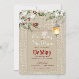 Eenvoudige winter met lantaarn en groene wedding aankondiging