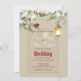 Eenvoudige winter met lantaarns en groene bruiloft aankondiging