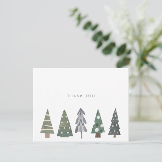 Eenvoudige winter Nordic Christmas Trees Dank u Bedankkaart (Staand voorkant)