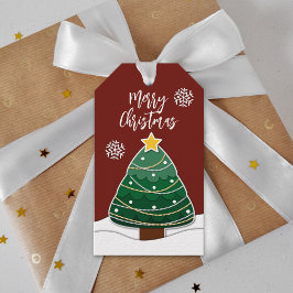 Eenvoudige winter Snowflakes Kerstfeestdag rood Cadeaulabel