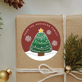 Eenvoudige winter Snowflakes Kerstfeestdag rood Ronde Sticker