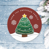 Eenvoudige winter Snowflakes Kerstfeestdag rood Ronde Sticker