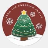 Eenvoudige winter Snowflakes Kerstfeestdag rood Ronde Sticker (Voorkant)